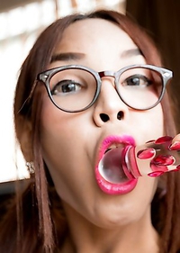 Yumi is very horny, pulling up her dress and spreading her pussy lips. Lots of juicy close ups as Yumi finger fucks her well-trained sex hole.