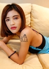 18yo tiny flat-chested Thai ladyboy Jubjang gets cock sucked and ass fucked by white guy