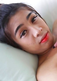 Sexy big-boobed Thai Ladyboy Bam shows huge appetite for cock