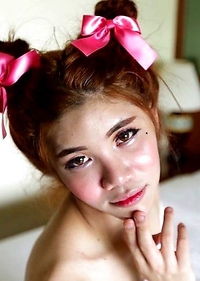 Petite and very feminine Ladyboy Ami lavishes in the luxury of white travelers cock