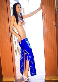 Busty and skinny ladyboy Wawa